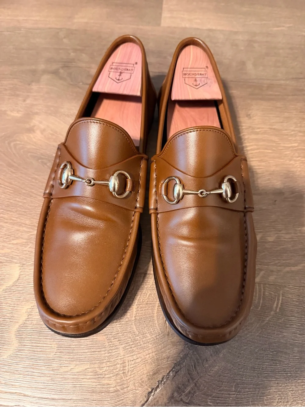 Gucci Men's Tan Leather Horsebit Slip-On Loafers